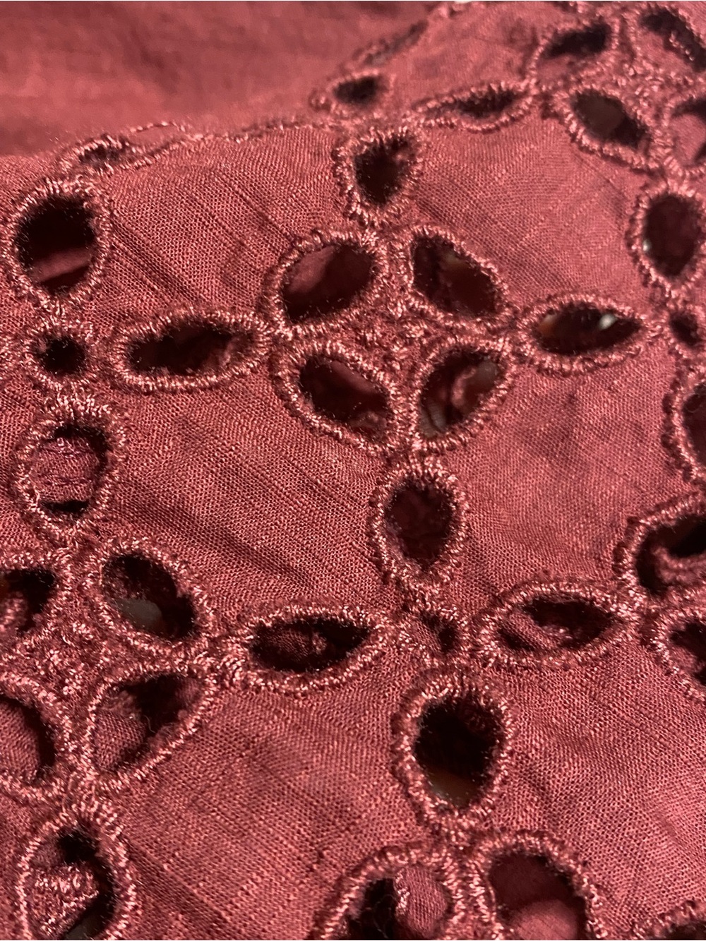 Free People “The Perfect Storm” Midi Dress Eyelet Smocked Cotton Burgundy Size L - Picture 8 of 11